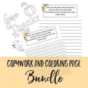Give Thanks Copywork and Adult Coloring Page Bundle