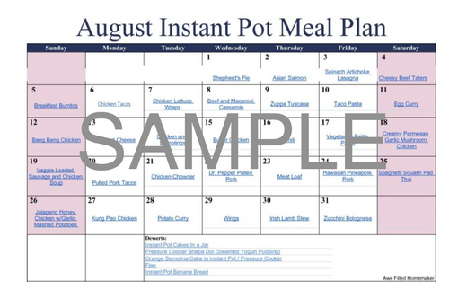 Instant Pot Meal Plan - August