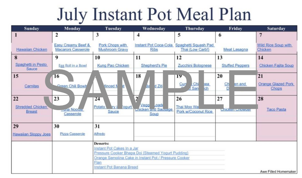 Instant Pot Meal Plan - July