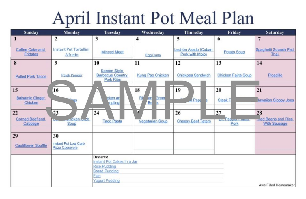 Instant Pot Meal Plan - April