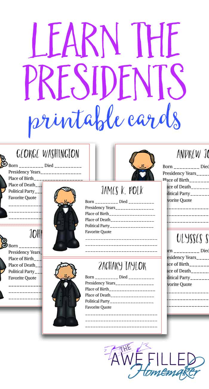 Learn The Presidents Printable Cards